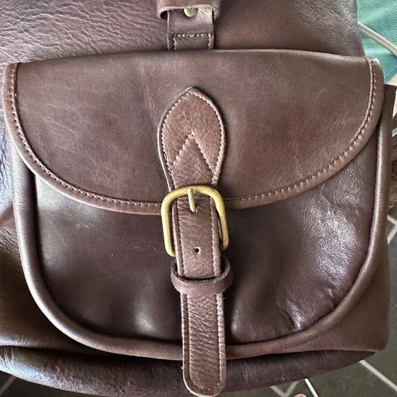 100% Leather Large M LONDON Vintage Backpack Maroon/Brown, Suede Interior Bag - Picture 9 of 13